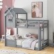 preview thumbnail 1 of 7, Grey Twin over Twin Bunk Bed with Roof and Window, with Guardrails and Ladder Grey