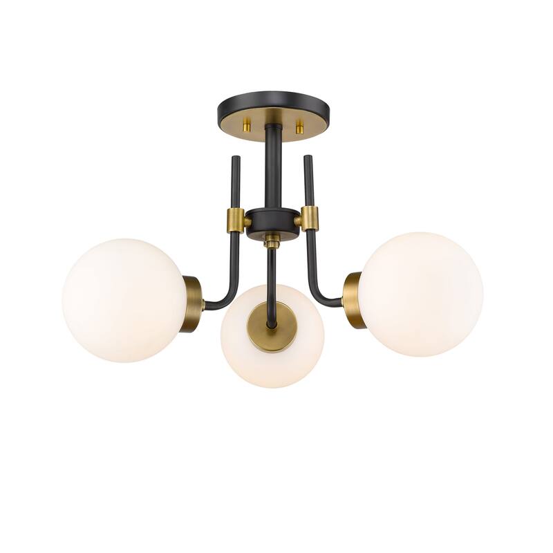 James Allan Oscar 3 Light 22" Wide Semi-Flush Ceiling Fixture - Matte Black / Olde Brass