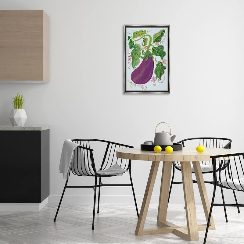 Stupell Whimsical Detail Eggplant Framed Floater Canvas Wall Art Design By Kay Widdowson