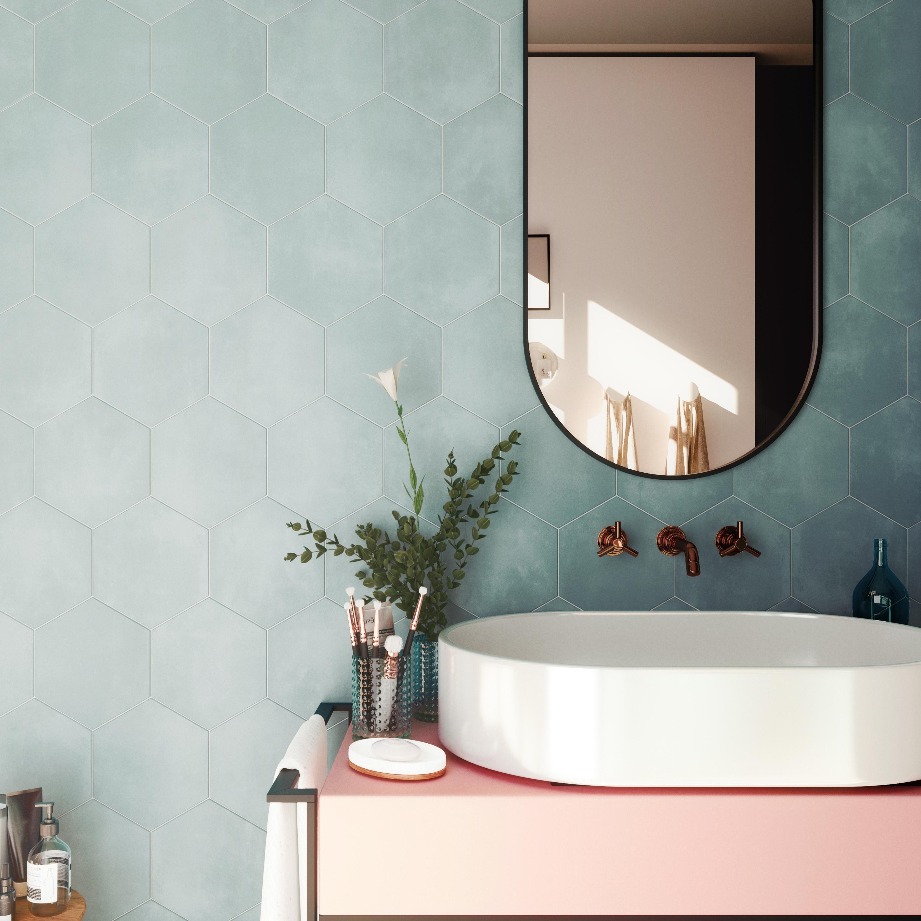 Merola Tile Horizon Hex Aguamarina 7-3/4" x 9" Porcelain Floor and Wall Tile