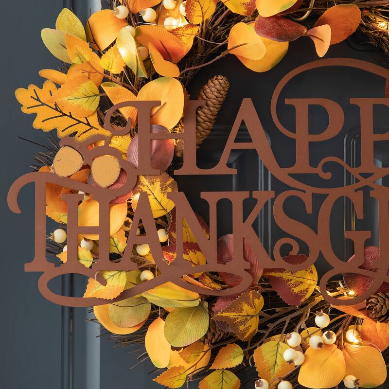 Glitzhome 24"L Fall Metal HAPPY THANKSGIVING / HAPPY HARVEST Wall Decor