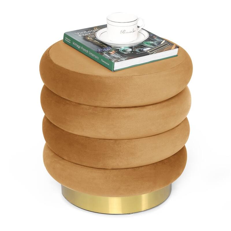 Adeco Round Storage Ottoman with Removable Lid, Vanity Velvet Footrest