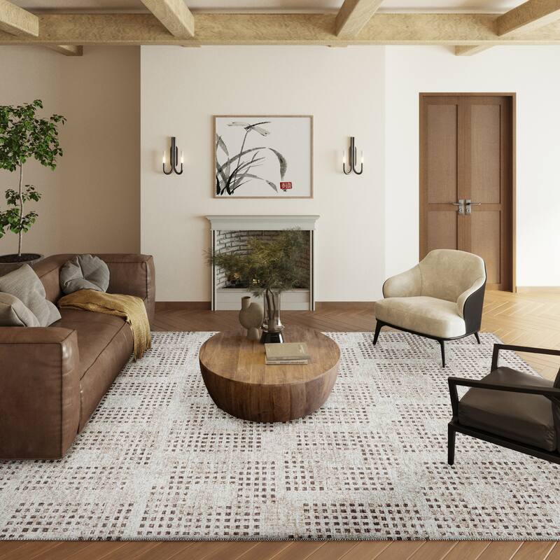 Indoor/ Outdoor Eleanor Modern Houndstooth Washable Rug - 8' x 10' - Beige