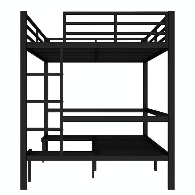 Pull-Out Bunk Bed with Three-Section Lower Bunk and Safety Rails on Top Bunk