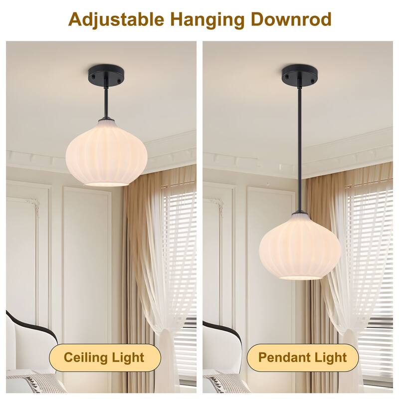 Starsky 10inch 1-Light Modern Elegan White Ribbed Glass Pendant