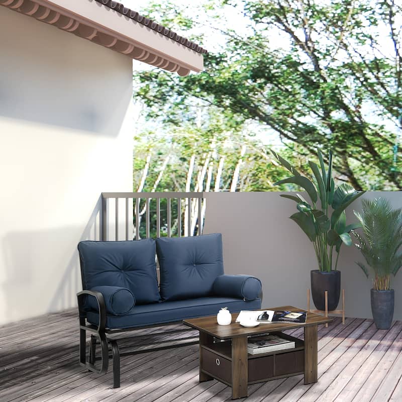 Outsunny 2-Person Outdoor Glider Bench, Patio Double Rocking Swing Loveseat with Steel Frame and Cushions - Blue
