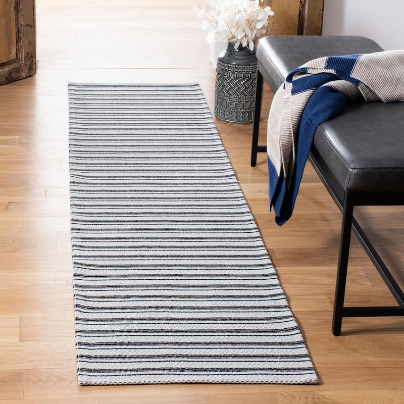 SAFAVIEH Augustine Shima Contemporary Cotton Rug - 2' x 8' Runner - Black/Light Grey