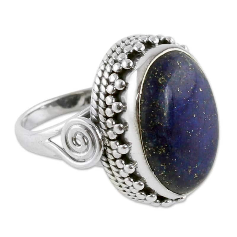 NOVICA Handmade Sterling Silver Majestic Blue Lapis Lazuli Cocktail Ring (India)