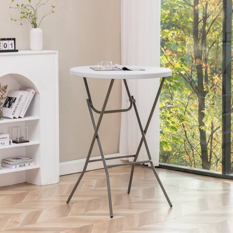 BTEXPERT White 2.63 Foot Round Plastic Bar Height Folding Cocktail