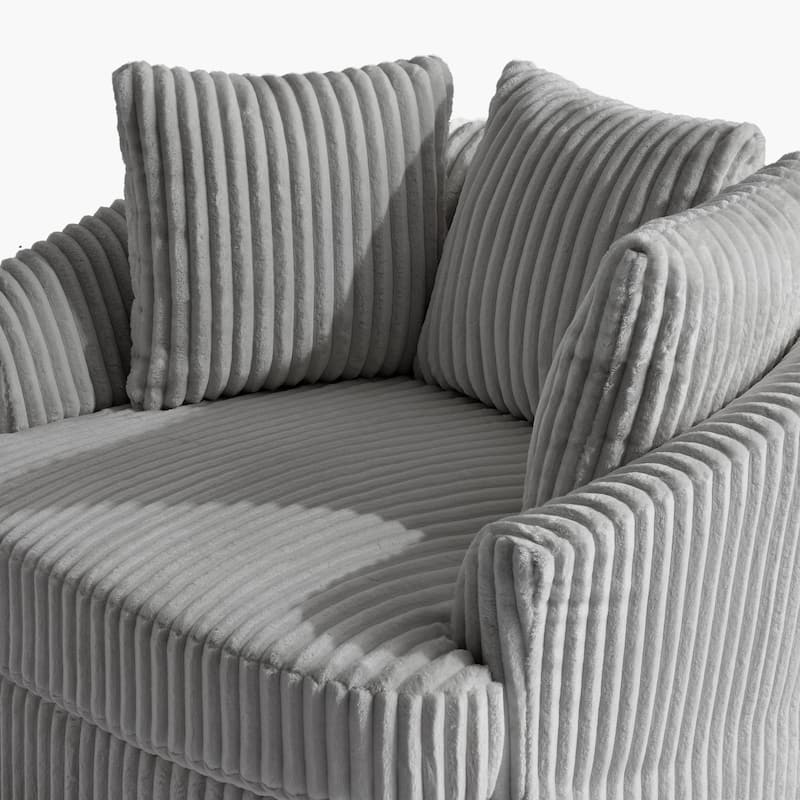 Oversized 43" W Plush Corduroy Recessed Arm Swivel Barrel Chair