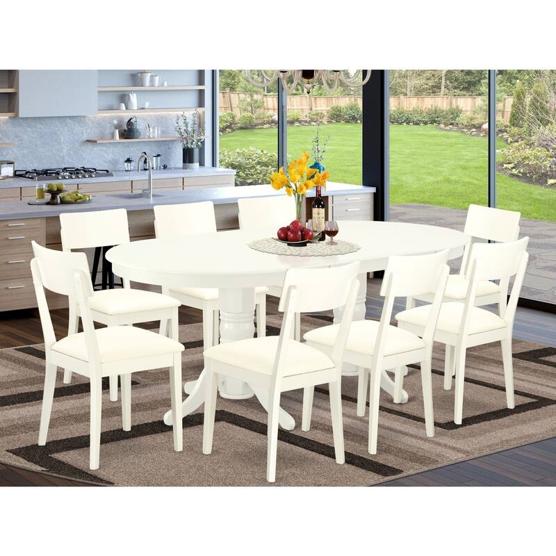 Southwestern Dining Set for 8 - 9 Piece Table & Chair Set - Linen White Finish - 76.3