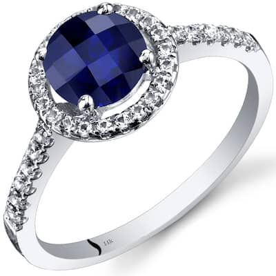 14k White Gold 1.84ct Created Blue Sapphire and White Topaz Ring