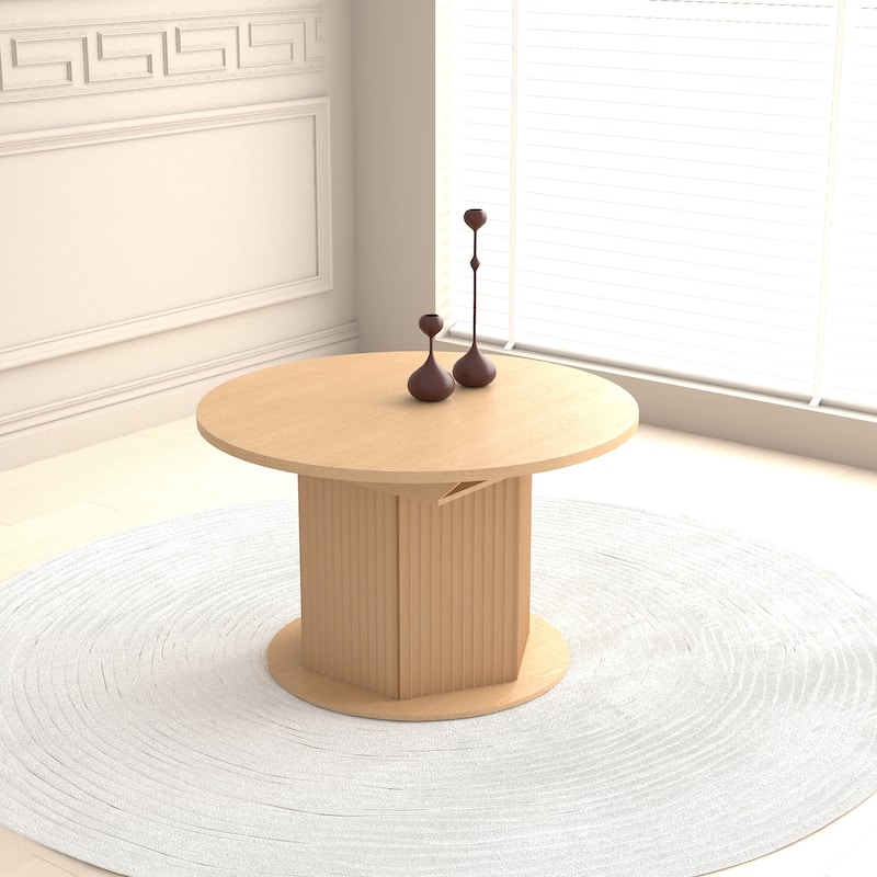 Round Dining Table for 4-6 People, Kitchen Table with Bump Texture Base, Wooden Dinner Table for Dining Room Family Gathering