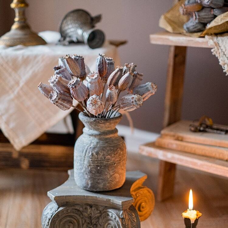 RusticReach Artificial Poppy Fruit Bunch 10.6" Tall