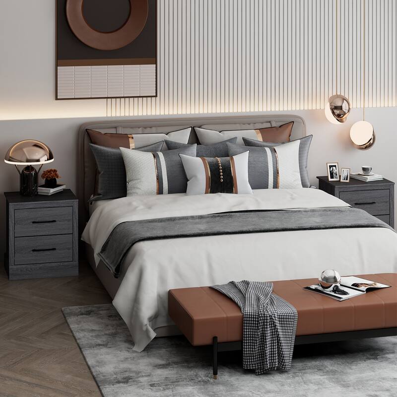 Costway 2 Drawer Nightstand Bedside Table Compact Sofa End Table Dark