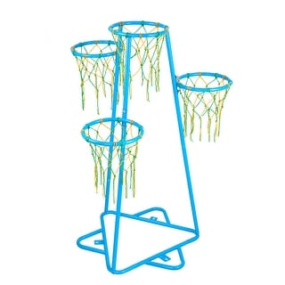 Blue Metal Kids Basketball Hoop with 4 Heights and Triangular Base