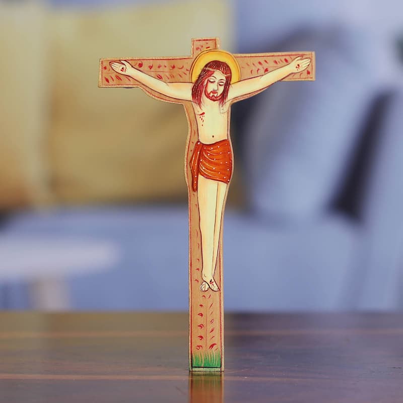 Novica Handmade Sacred Crucifixion Wood Magnet