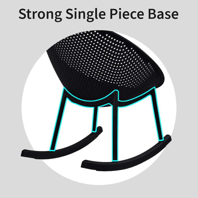 Mid-Century Modern Plastic Rocking Lounge Chair Plastic Legs with Breathable Perforated Egg Shaped Seat for Indoor/Outdoor Use