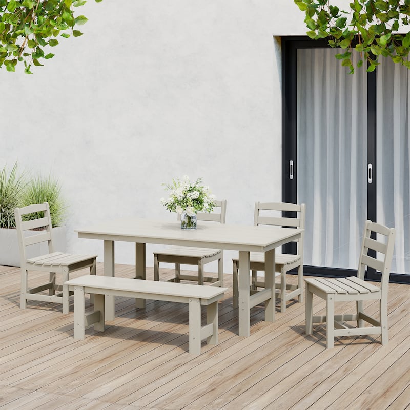 Polytrends Shoreside 6-Piece Side Chair Dining Set With Bench