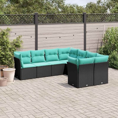 vidaXL 8 Piece Patio Sofa Set with Cushions Black Poly Rattan - 24.4x27.2x24.4