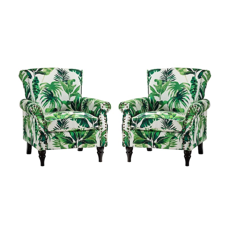 Nyctelius Traditional Polyester Accent Arm Chair with Pattern and Nailhead Trim Set of 2 by HULALA HOME