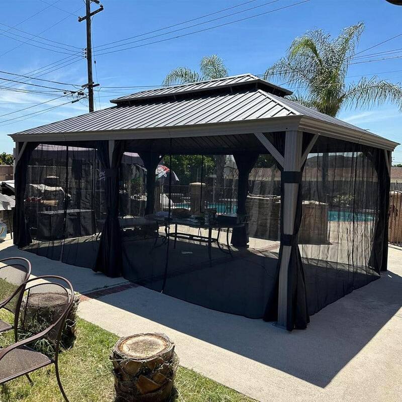 PURPLE LEAF Outdoor Gazebo Aluminum Frame Galvanized Steel Hardtop Gazebo with Bulbs