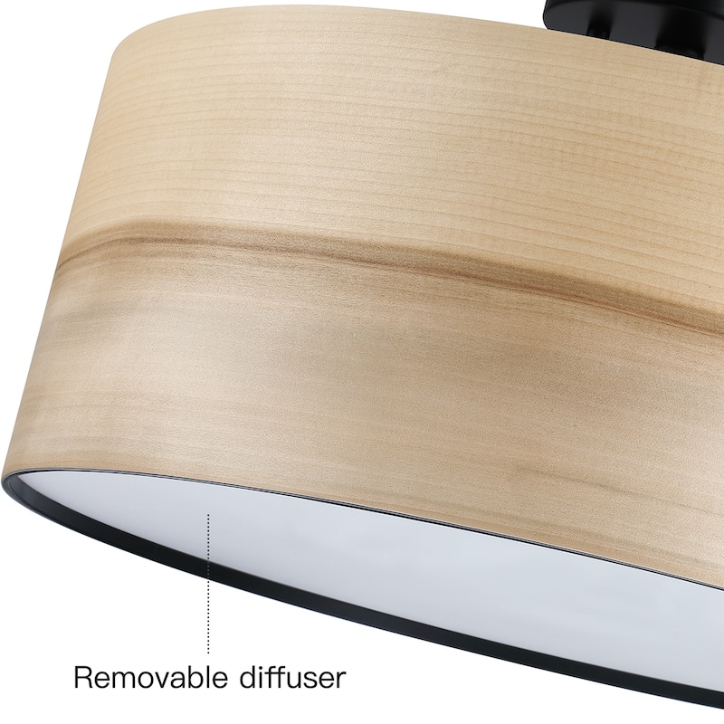 Breaux Wood Veneer Drum Semi Flush Mount Ceiling Light