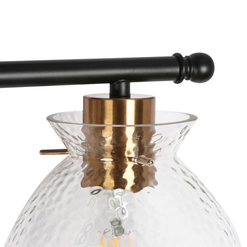 Zenith Modern Farmhouse 3-Light Black Gold Linear Hammered Glass Transitional Bathroom Vanity Lights - L 23.6" x W 8.2" x H 9"