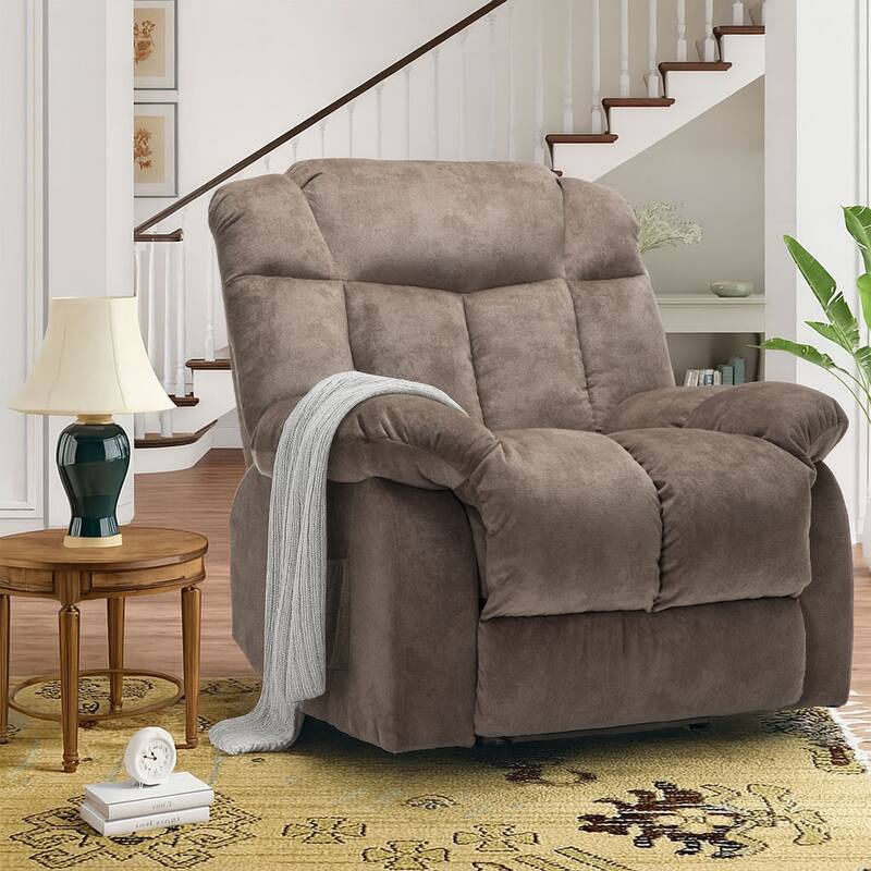 Classic Vintage Velvet Upholstered Power Leisure Recliner with Lift Base - Light Camel