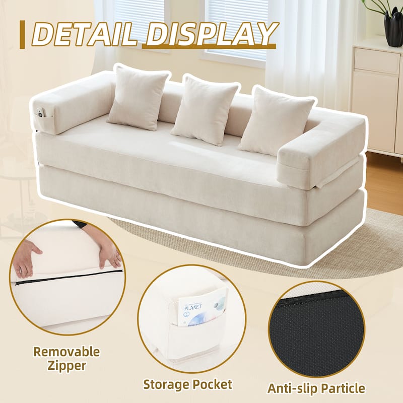 HOMEFUN Chenille Upholstered Convertible Foldable Memory Foam Sleeper Sofa with Pillows for Living Room