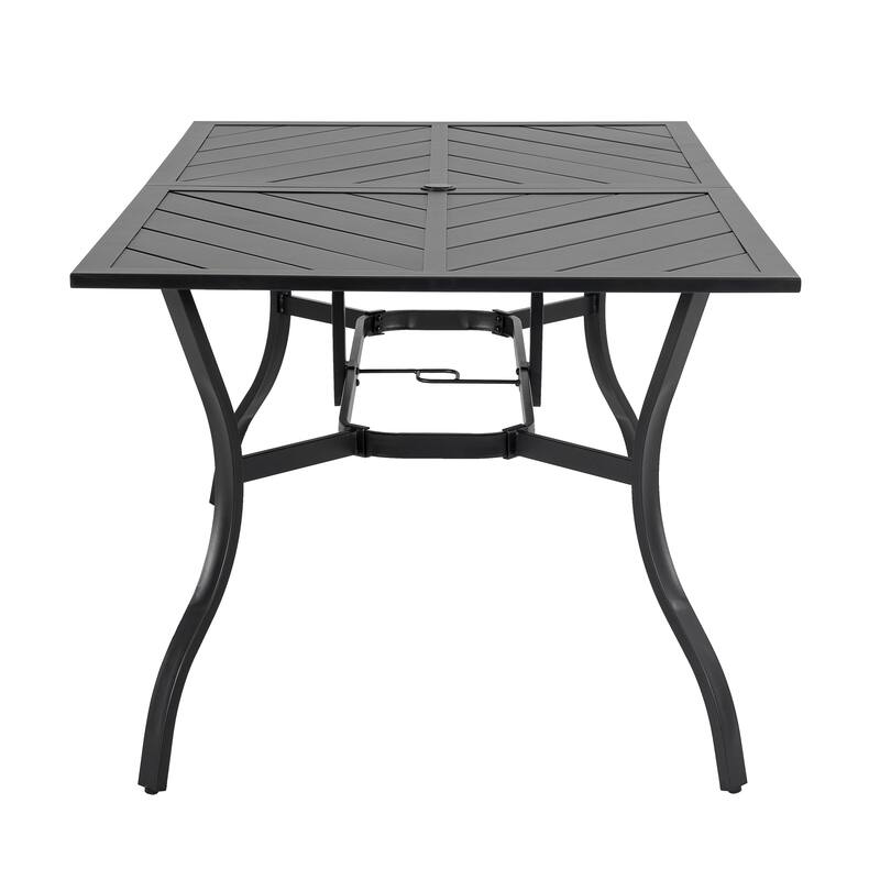 Outdoor Rectangle Iron Dining Table, Splice Tabletop with Umbrella Hole