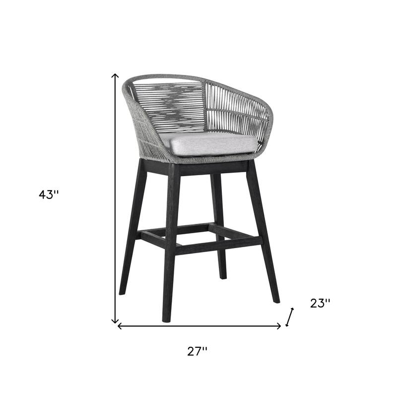 HomeRoots 43" Light Gray Solid Wood Low back Outdoor Bar Height chair with Footrest