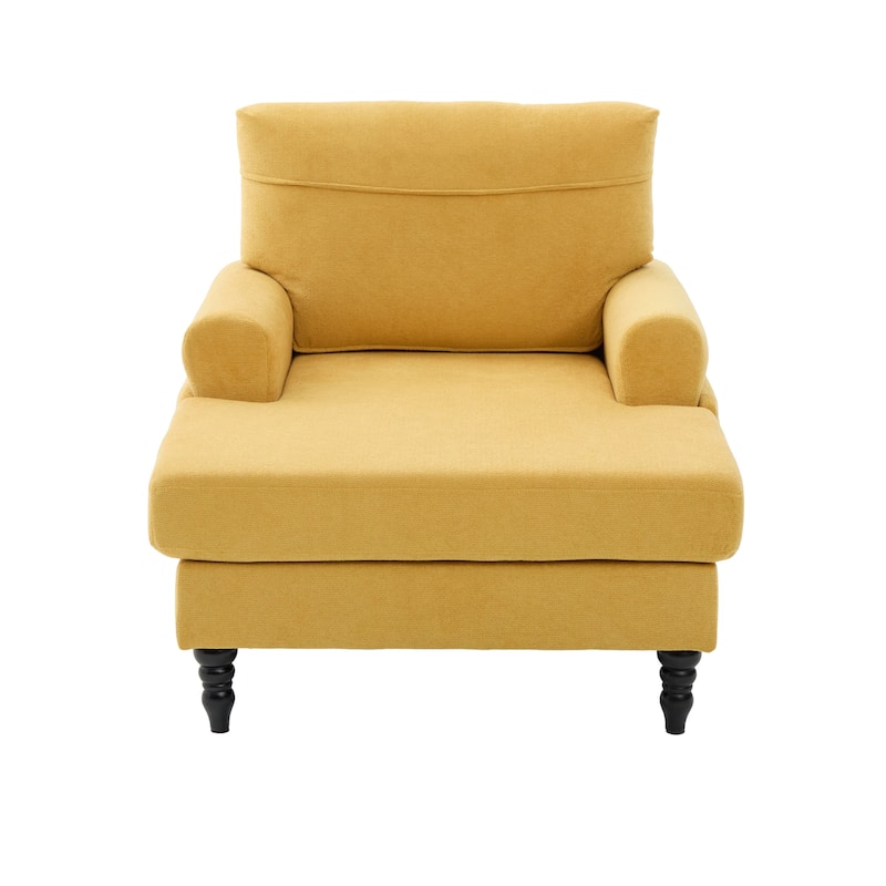 Chenille Fabric Chaise Lounge Arm Chair, Single Sofa Chair Sleeper Recliner
