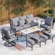 MAISON ARTS 6/7-Piece Patio Conversation Sets, Sofa Set with 2/4 x Single Chairs, 1 x 3-seater Sofa and Coffee Table/Ottomans - Set 2 - Grey