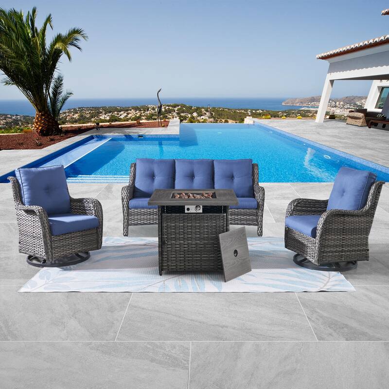 Gymojoy Sofa Swivel Chairs with 50,000 BTU Propane Fire Pit Table - Grey - Blue