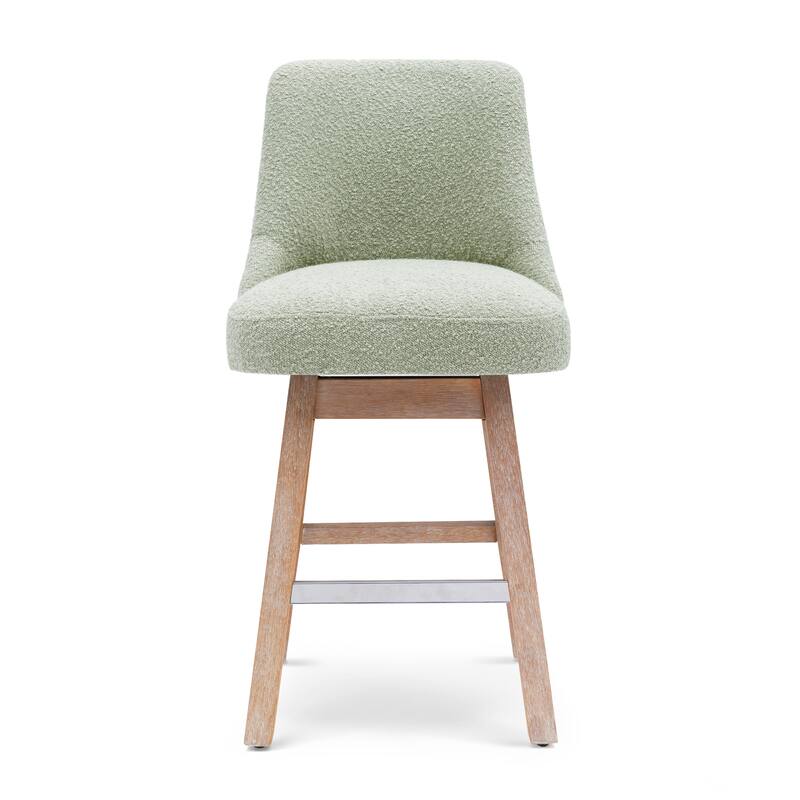 Boucle Polyester Upholstered Swivel Counter Stool - Foot Glides