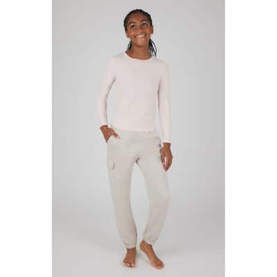90 Degree By Reflex Girls Heavenly Rib Serene Crew Neck Long Sleeve Top and Scuba Cargo Jogger Set