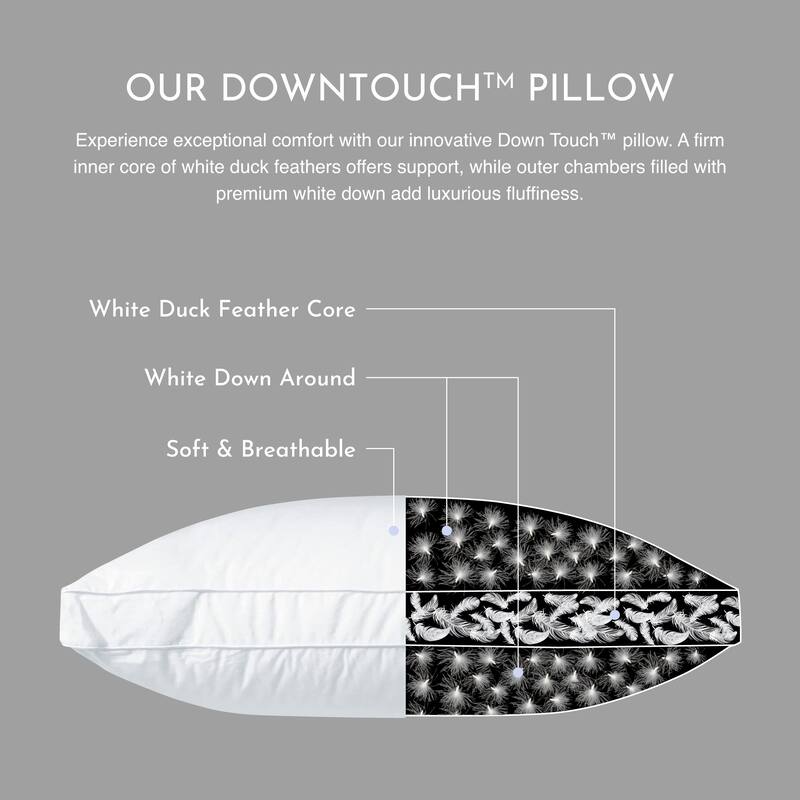 Highland Feather Down Touch Pillow - 550 Loft White Down with Feather Core for Extra Support, 260TC Cotton Shell