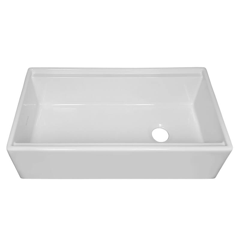 36" Reversible Single Bowl Fireclay Sink Set with a Smooth Front Apron, Walnut Wood Cutting Board and Stainless Steel Grid
