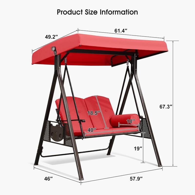 PURPLE LEAF 2-Seat Deluxe Outdoor Patio Porch Swing with Weather Resistant Steel Frame, Cushions and Pillow Included