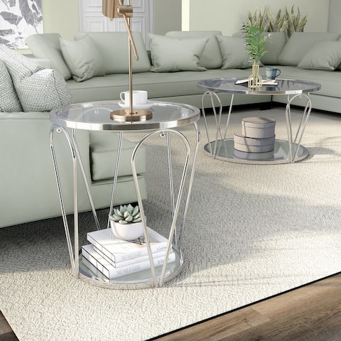 Furniture of America Gable Glam 2-piece Glass Top Coffee Table Set