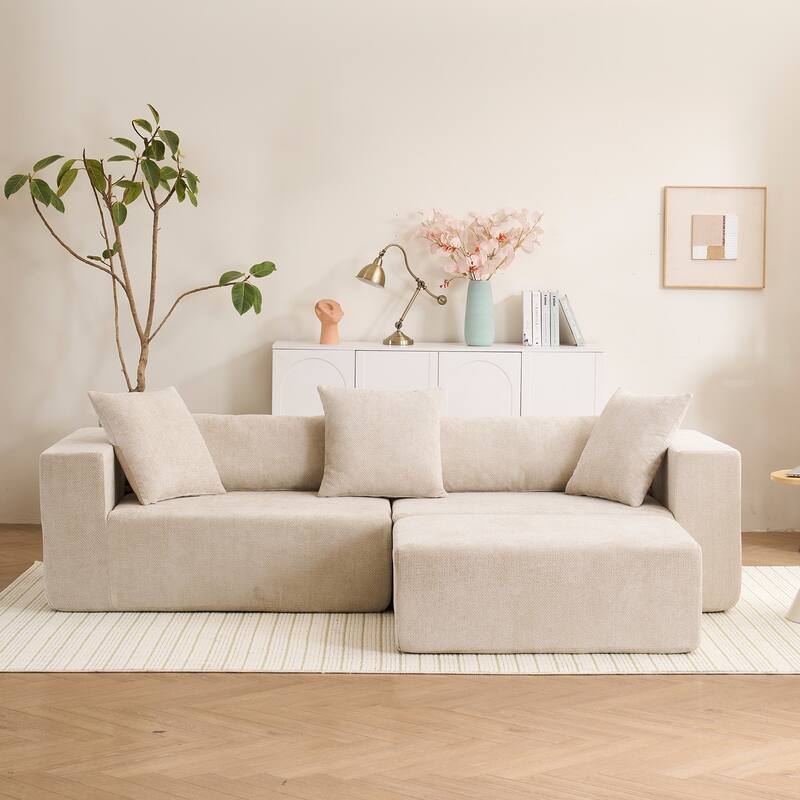 Modular L-Shaped Cloud Sofa, Soft Chenille Cushion, No Assembly Needed - Beige