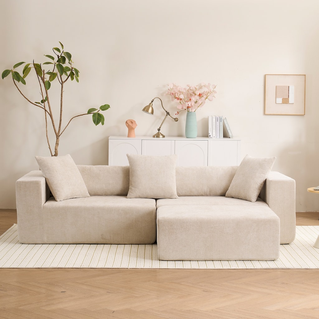 Modular L-Shaped Cloud Sofa, Soft Chenille Cushion, No Assembly Needed