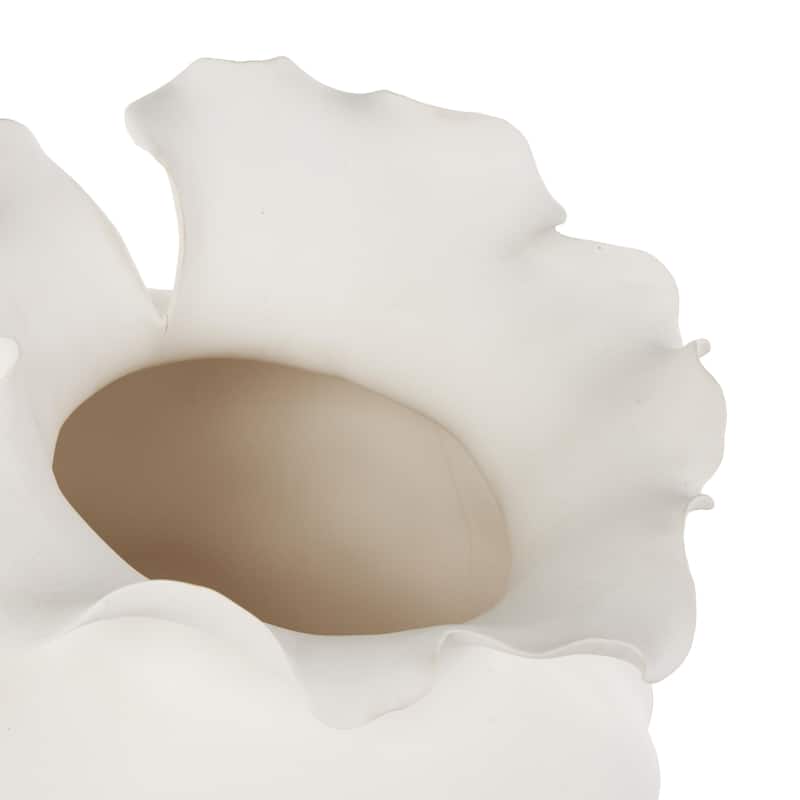 Ceramic Abstract Wide Rounded Floral Shaped Vase with Petal Rim - White or Black - Roche River Decor