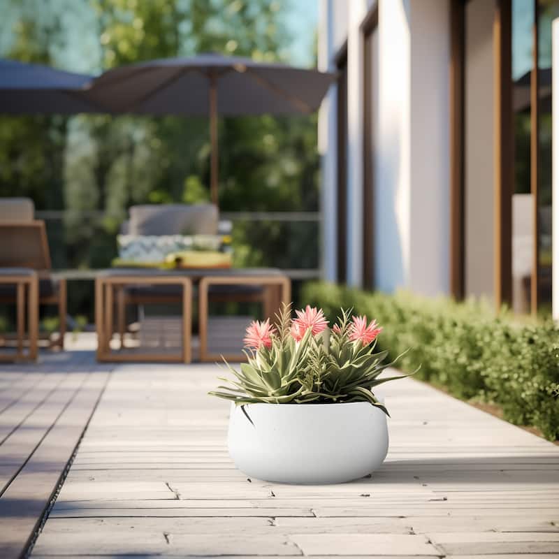 Tall Concrete Round Plant Pots / Large Indoor and Outdoor flower Planters - 19 Inch x 10 Inch - Crisp White