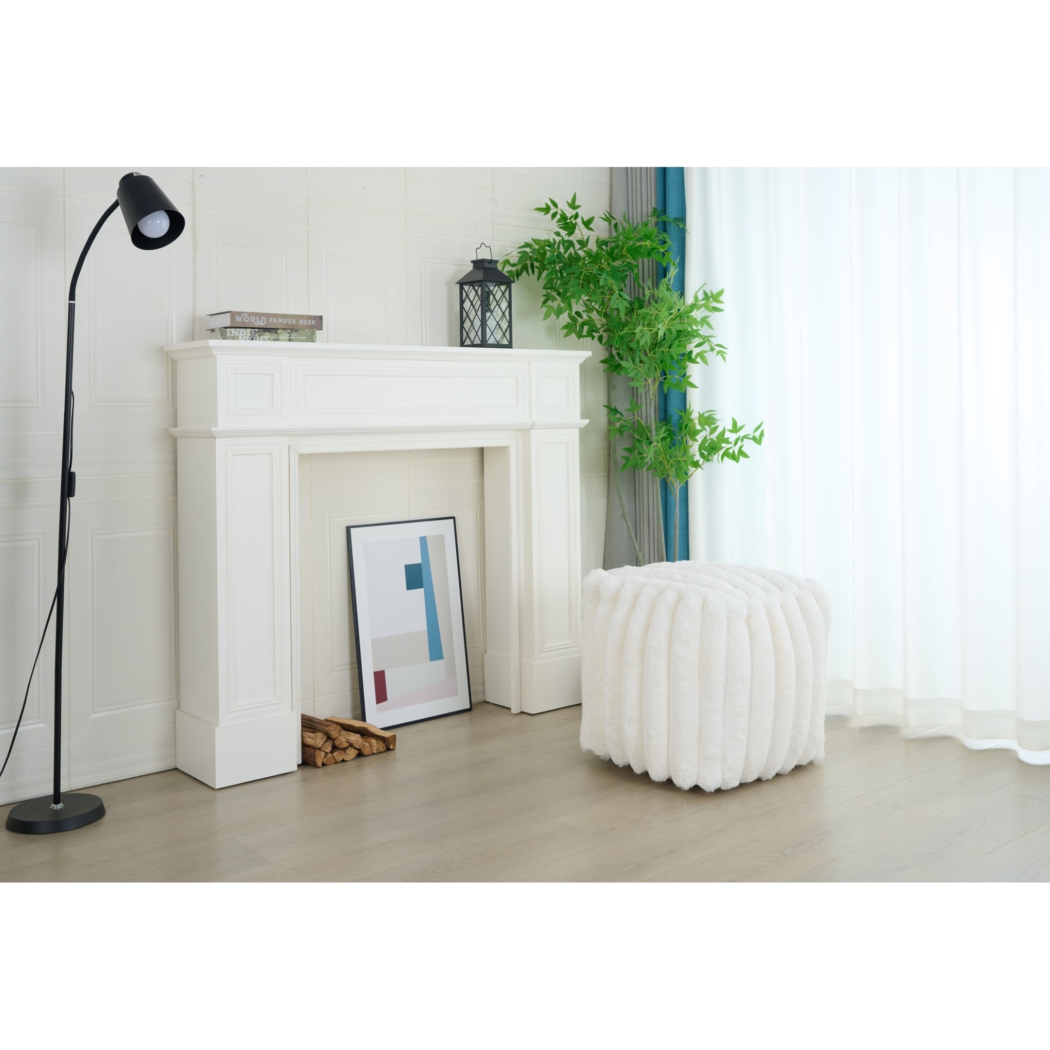 MDA Rugs Madrid Collection Ultra Soft Ribbed Faux Fur Indoor Pouf