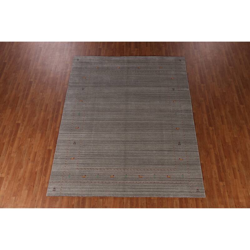 Hand Knotted Oriental 100% Wool Carpet Tribal Animal Pictorial Greys & Charcoal Gabbeh Area Rug - 9' 9'' X 8' 2''