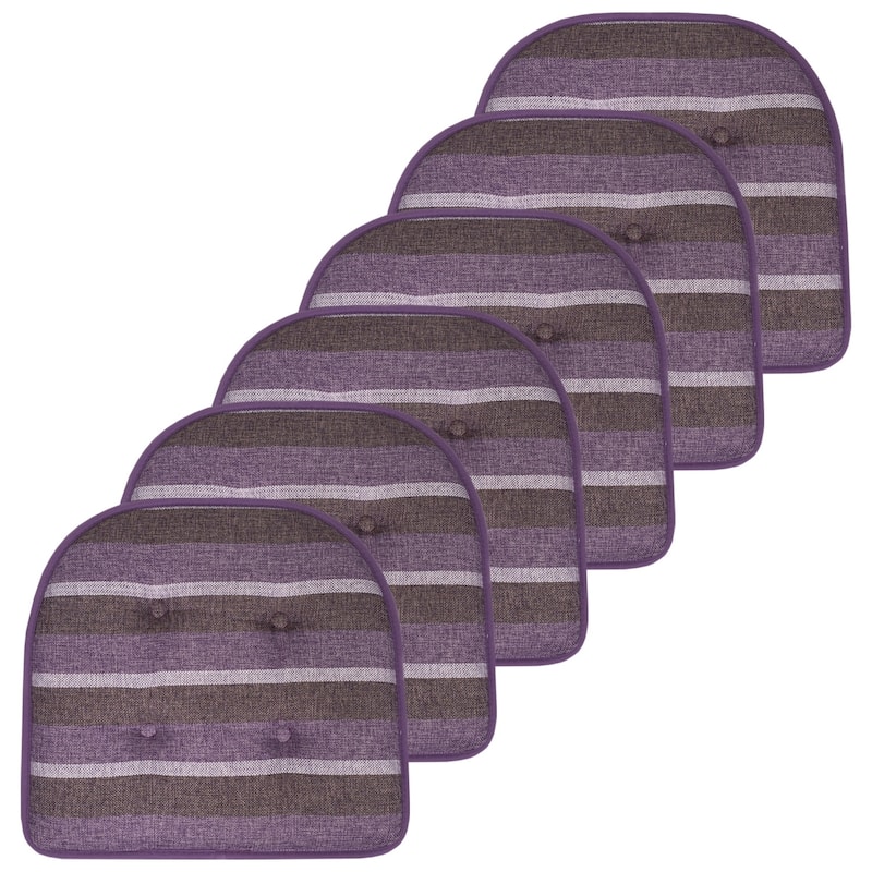 Bradford Striped U Shaped Memory Foam Chair Pad - Purple Striped - Set of 6