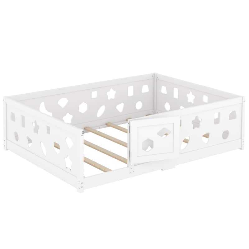 Full Size Montessori Floor Bed with Safety Guardrails & Door - 300LB Capacity