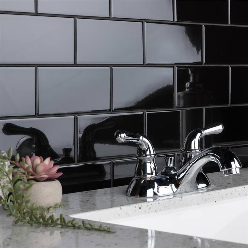 Merola Tile Crown Heights Glossy Black 3" x 6" Ceramic Wall Tile
